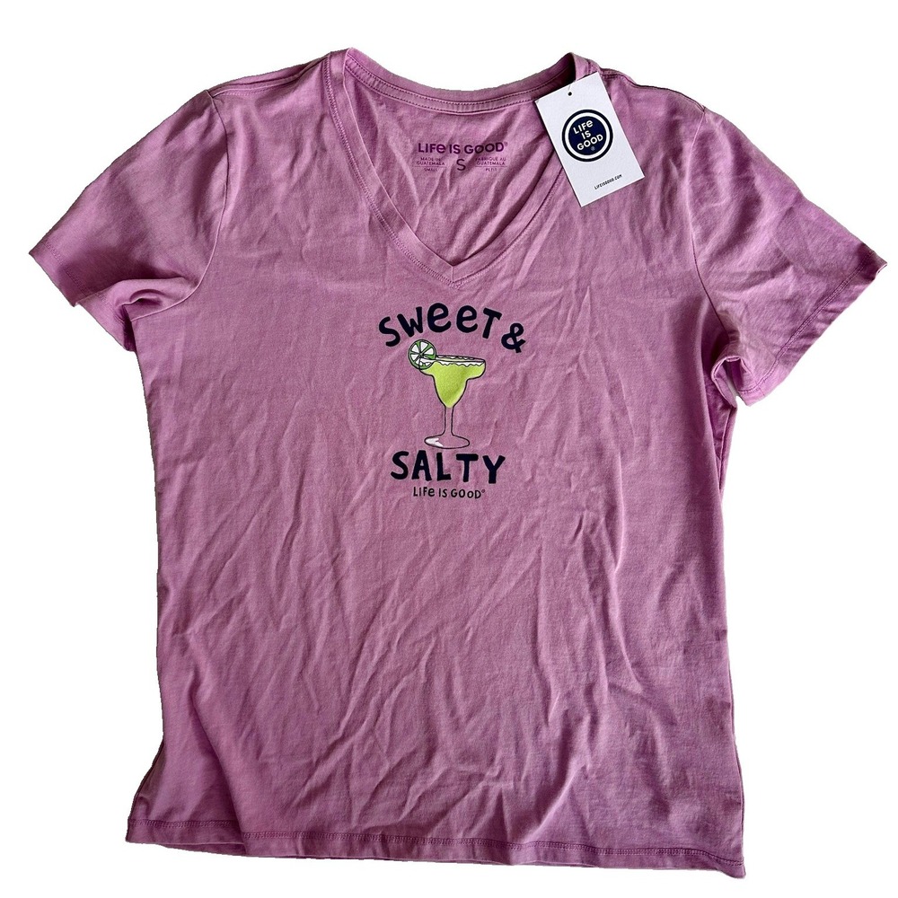 Life is Good Sweet & Salty Margarita Womens V-Neck Tee Shirt Top Purple SZ S NWT